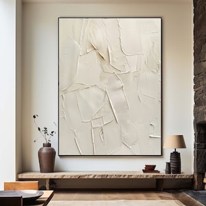 Large Beige 3D Texture Wall Art Neutral Creamy White Abstract Oil Painting Beige and White Minimalist Painting Modern Wabi Sabi Wall Art