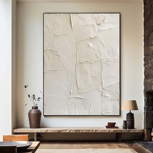 White 3D Textured Wall Art Beige White Minimalism Abstract Oil Canvas Painting Creamy White Wabi Sabi Wall Art Modern Living Room Wall Art