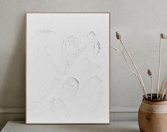 White 3d textured wall art White minimalist home decor for living room Large minimalist abstract painting on canvas Rich texture painting