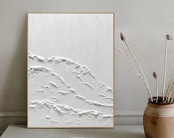 Textured White Ocean Wave Oil Painting, Minimalist 3D Wall Art - Etsy