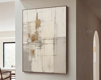 Beige Wabi Sabi Wall Art Large Beige Minimalism Abstract Oil Painting on Canvas Beige Line Textured Wall Art Neutral Beige Abstract Wall Art