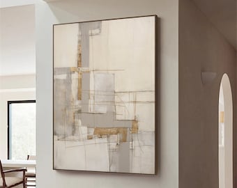 Large Beige Minimalism Abstract Oil Painting on Canvas Beige Wabi Sabi Wall Art Creamy Beige Textured Wall Art Modern Living Room Wall Art