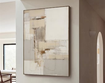 Creamy Beige Minimalist Painting Large Beige and White Abstract Canvas Oil Painting Neutral Wabi Sabi Wall Art Modern Textured Wall Art