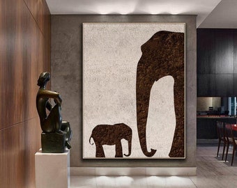 Elephant Painting,Large Beige Abstract Painting,Abstract Paintings On Canvas,Hand Oil Painting,Minimalist Painting,Living Room Wall Painting