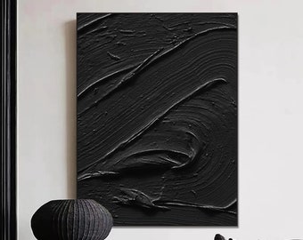 Large black abstract wall art black wabi sabi livingroom wall decor black 3d textured wall art modern minimalist abstract painting on canvas