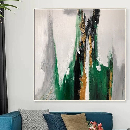 Large Abstract painting on shops Canvas Green Abstract Painting,White Abstract Paintings,Gold Painting,White Minimalist Painting,Textured Painting