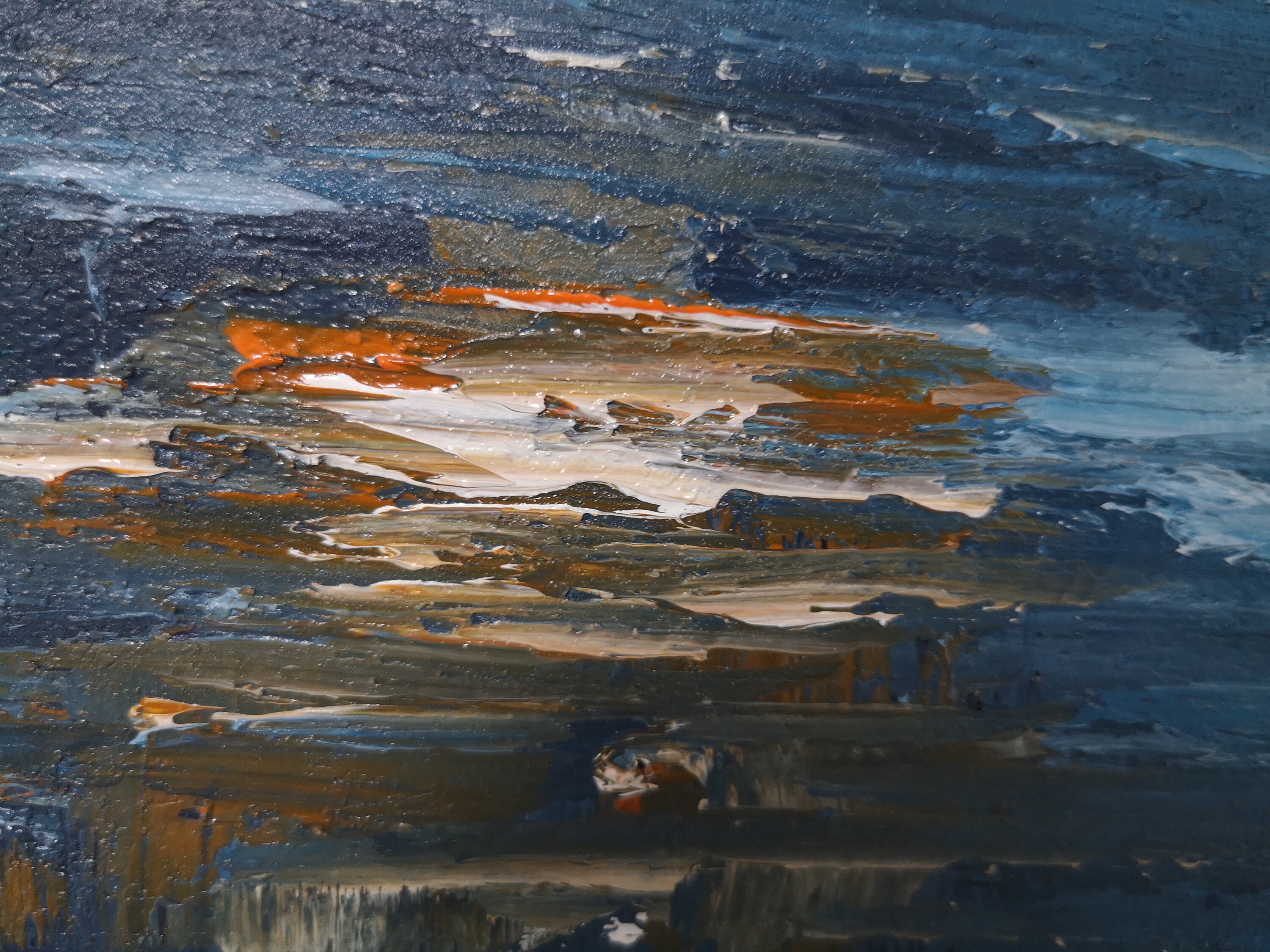 Navy Blue Ocean Abstract Oil Painting on Canvas Large Sky Landscape ...