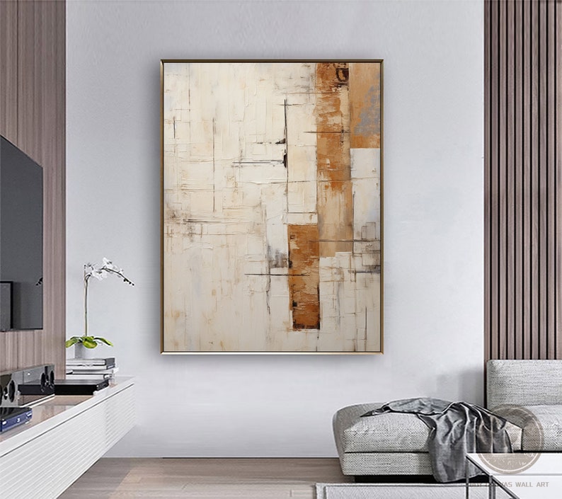 Large Beige Minimalist Abstract Oil Painting on Canvas Beige and Brown ...