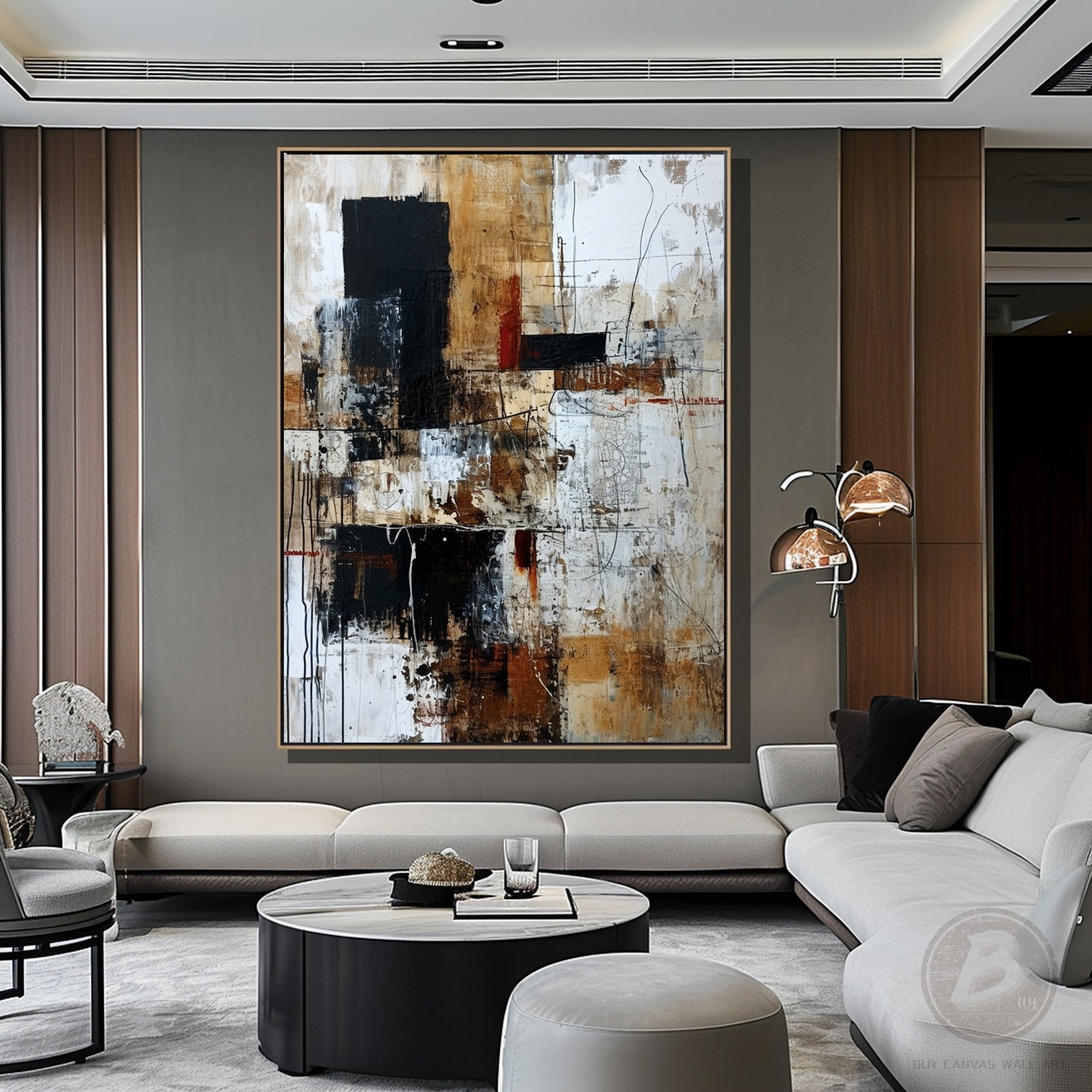 Wabi Sabi Wall Art Light Brown Minimalist Abstract Painting Black White ...