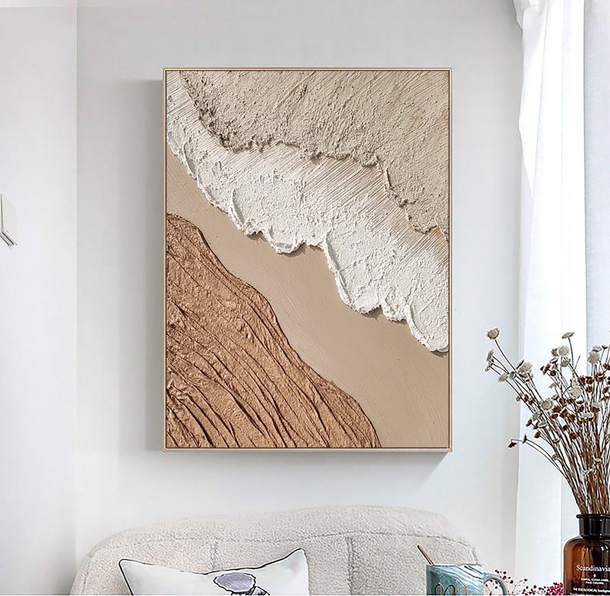 Large Neutral Wabi Sabi Wall Art Abstract Ocean Beach Painting White ...