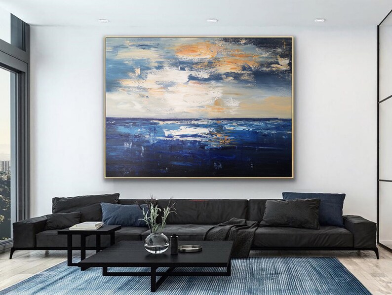 Blue Ocean Textured Painting Large Sea Abstract Oil Painting Original ...