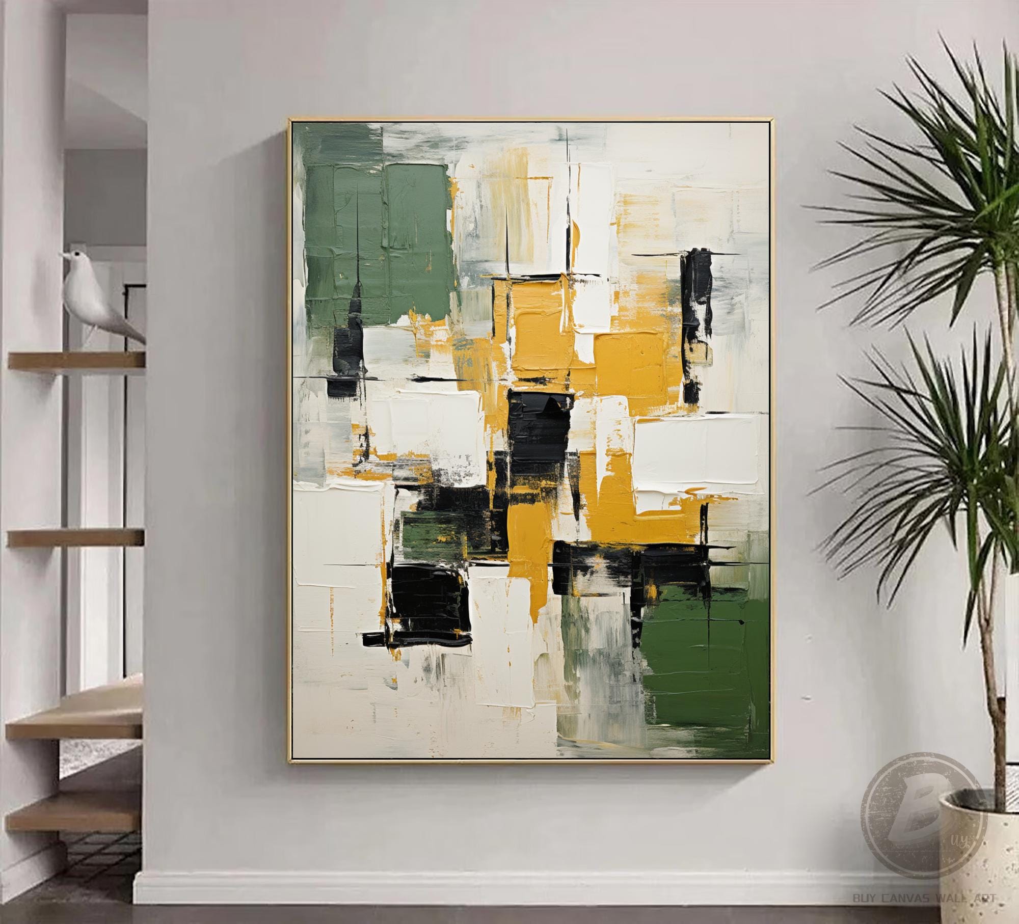 Large Green Wabi Sabi Wall Art Beige White Minimalist Abstract Oil ...