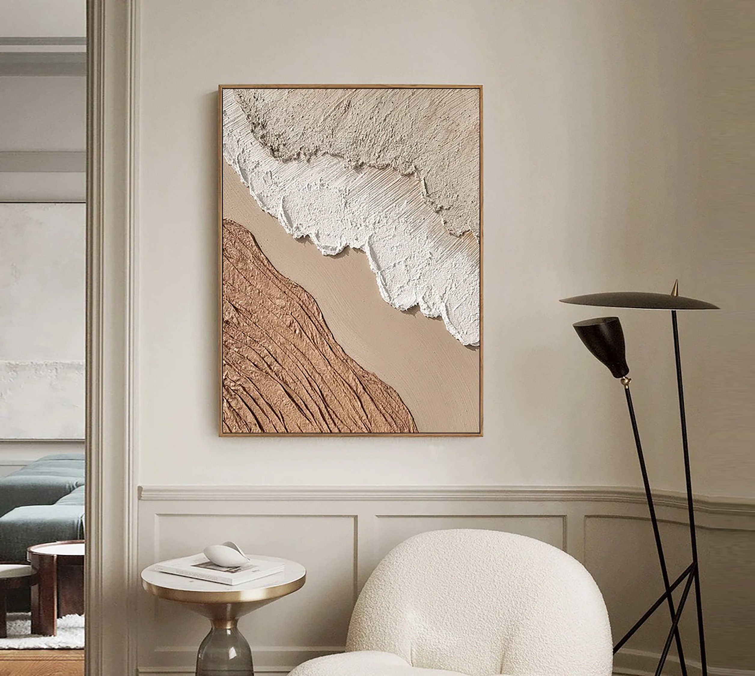 Large Neutral Wabi Sabi Wall Art Abstract Ocean Beach Painting White ...