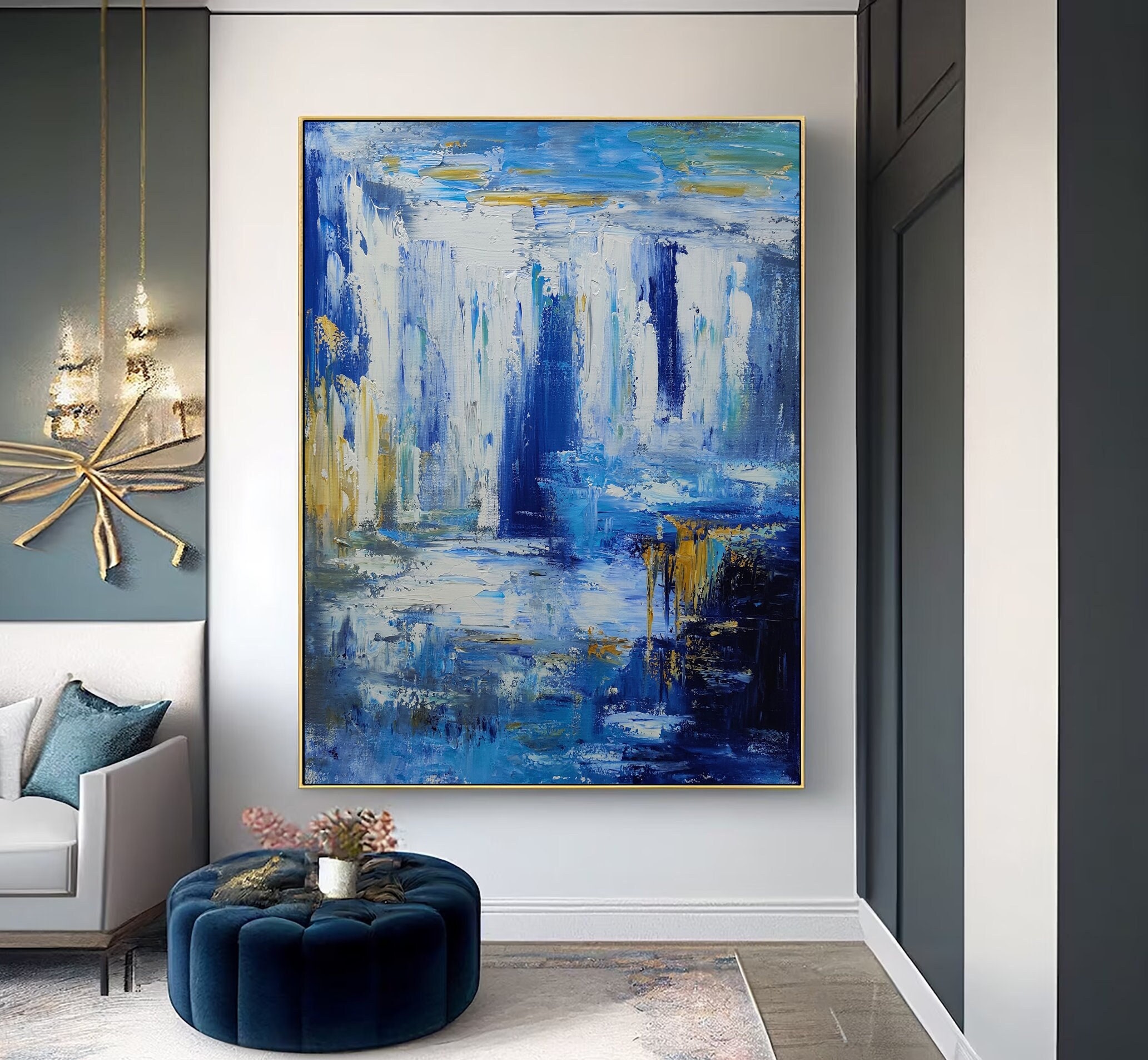 Original Blue Abstract Painting on Canvas White Abstract Canvas Art ...