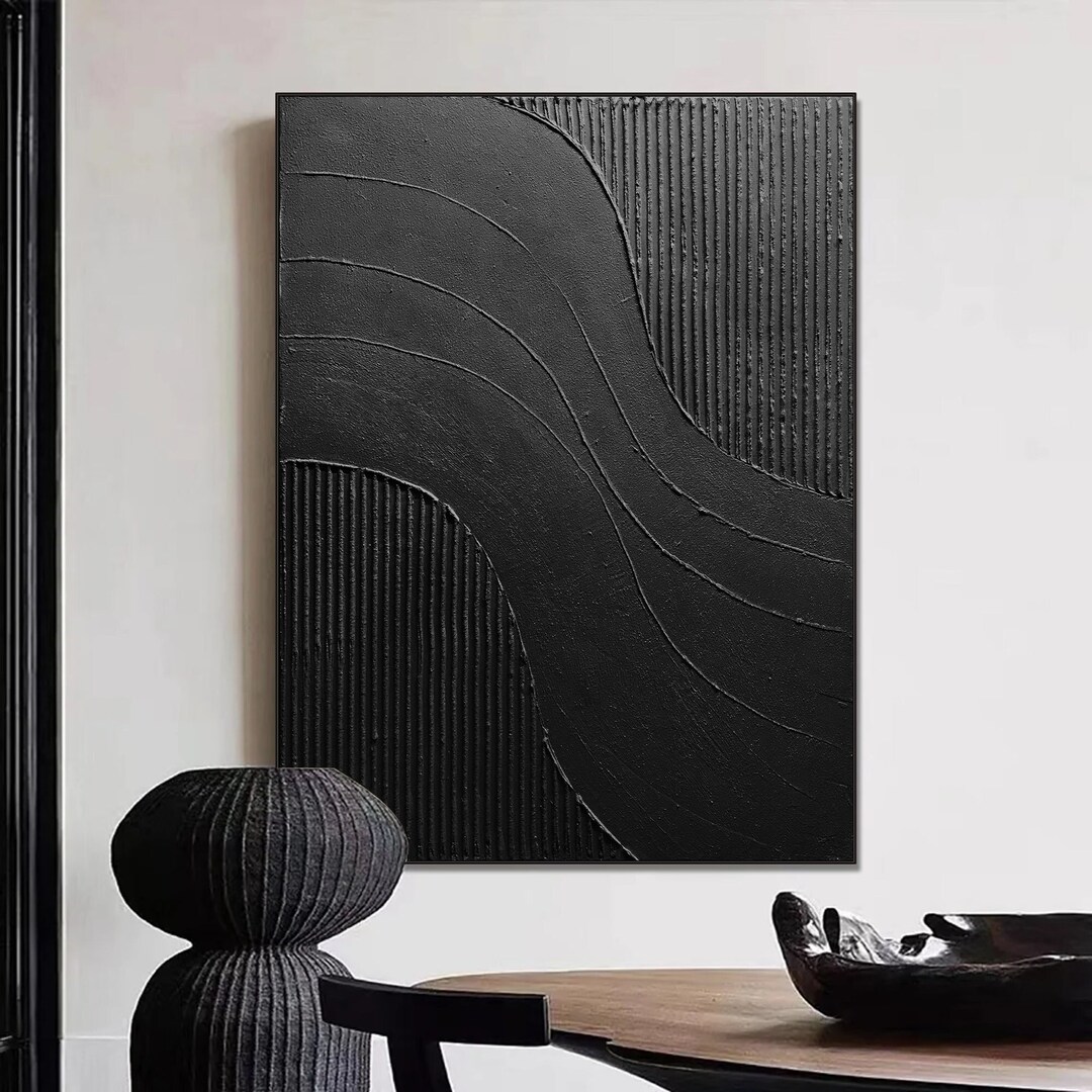Black 3d Abstract Painting on Canvas 3d Textured Wabi Sabi Wall Decor ...