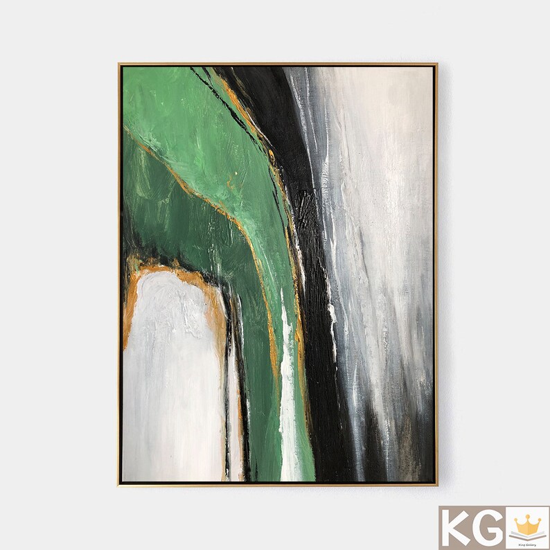 Large Green Abstract Painting on Canvas Original Gray White Etsy