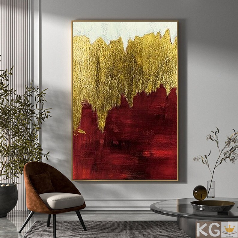 Large Original Abstract Painting Gold Abstract Painting Red Etsy