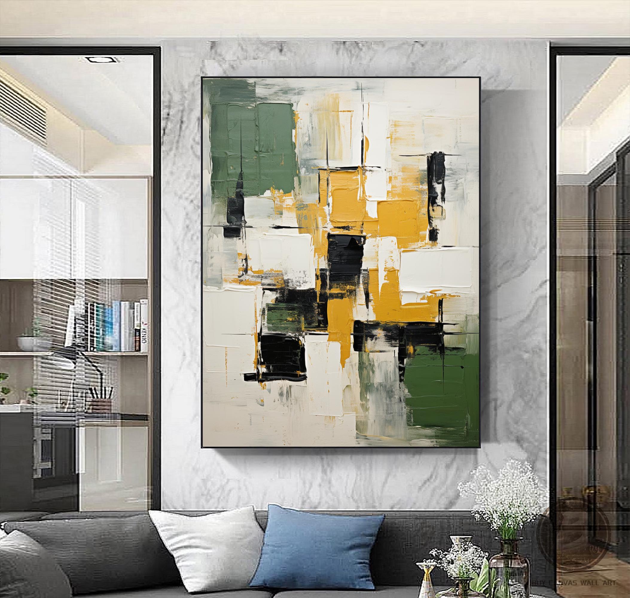 Large Green Wabi Sabi Wall Art Beige White Minimalist Abstract Oil ...