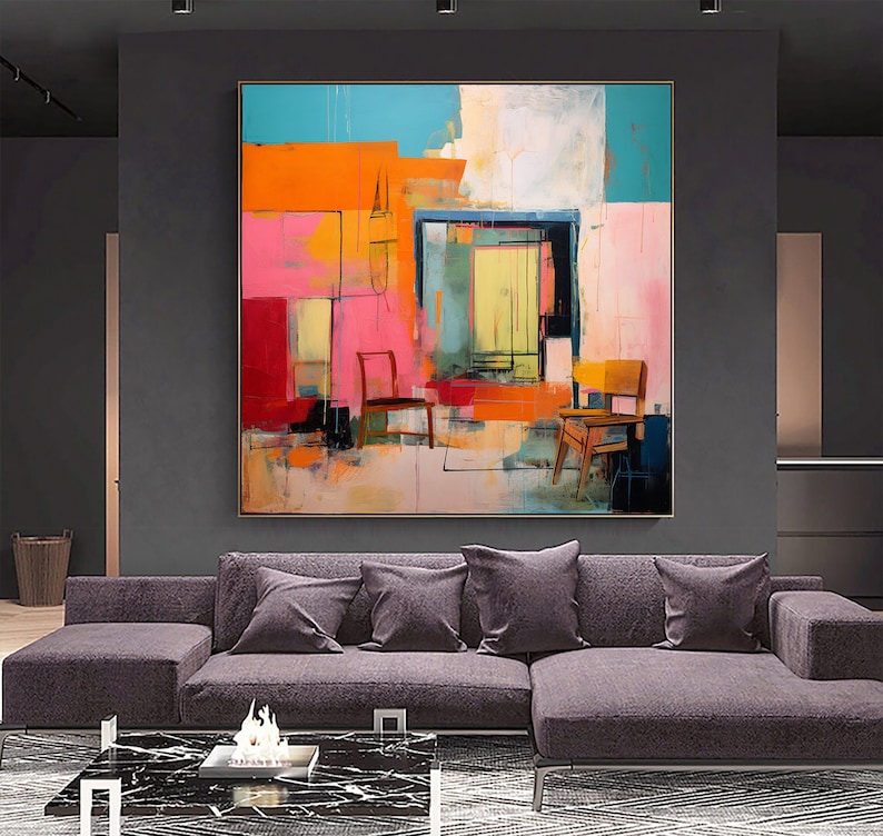 Colorful Abstract Painting Minimalist Vintage Interior Painting ...