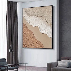 Large Neutral Wabi Sabi Wall Art Abstract Ocean Beach Painting White ...