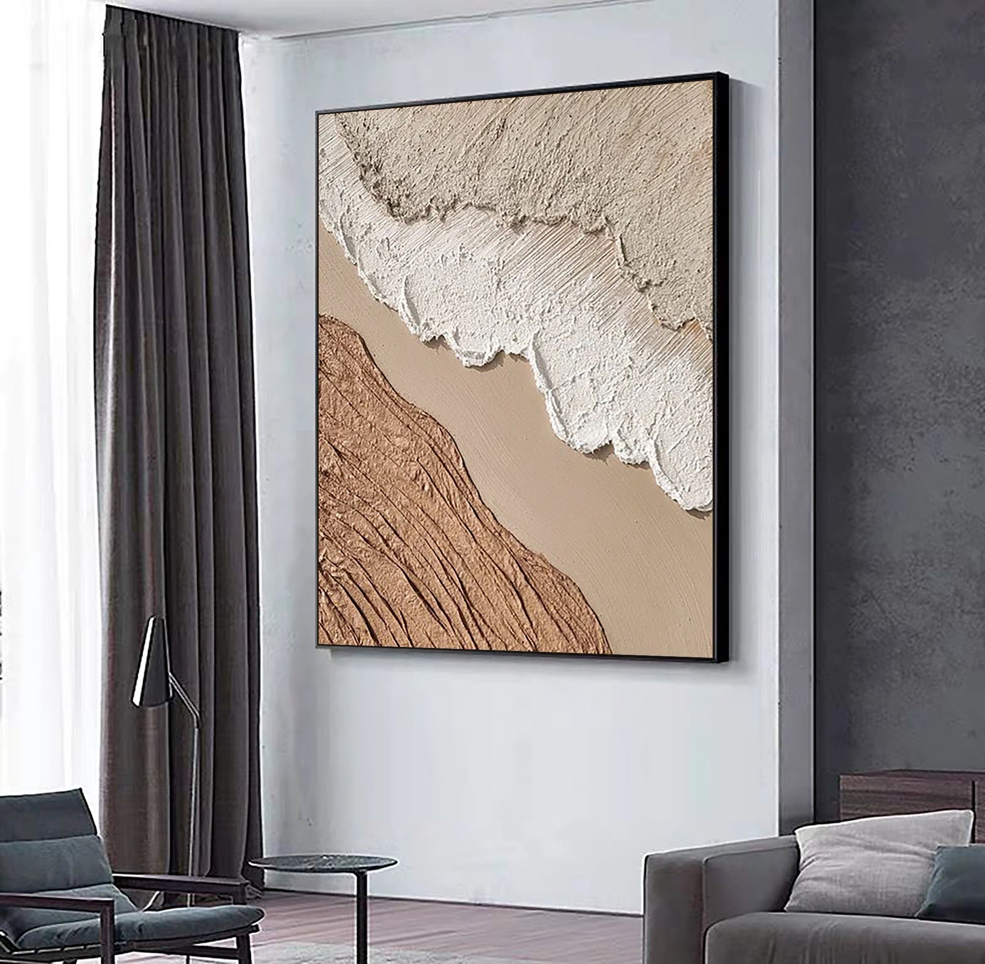 Large Neutral Wabi Sabi Wall Art Abstract Ocean Beach Painting White ...