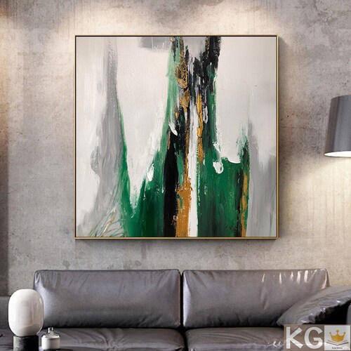 Large Abstract painting on shops Canvas Green Abstract Painting,White Abstract Paintings,Gold Painting,White Minimalist Painting,Textured Painting