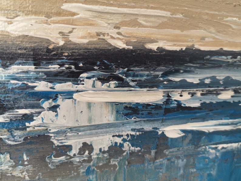 Original Sea Abstract Oil Painting Large Sky and Ocean Painting Blue ...