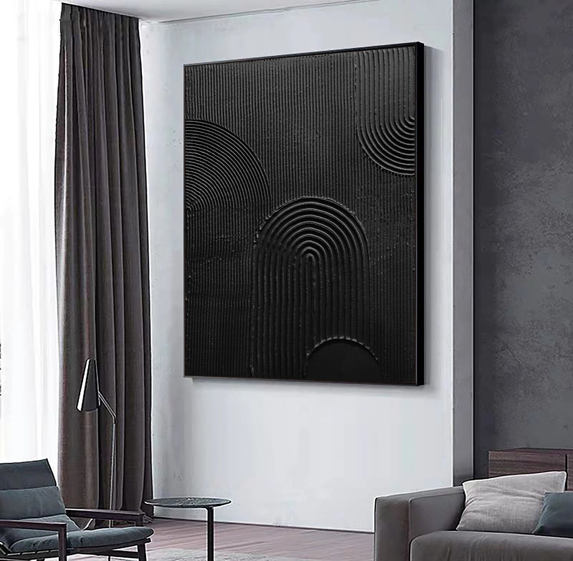 Large Black 3d Textured Wall Art Black Arch Abstract Oil Painting ...