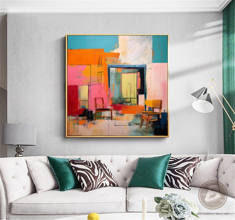 Colorful Abstract Painting Minimalist Vintage Interior Painting ...