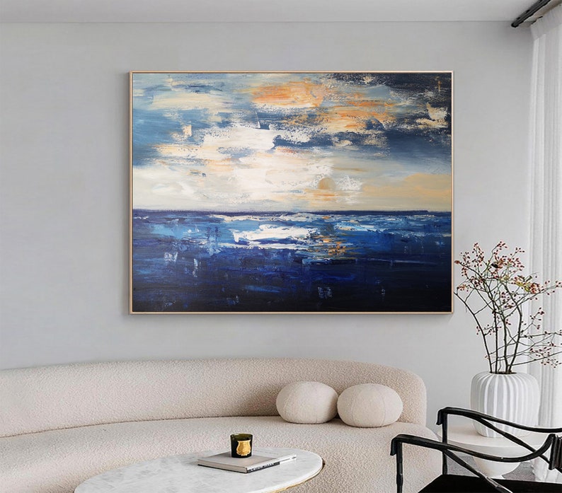 Blue Ocean Textured Painting Large Sea Abstract Oil Painting Original ...
