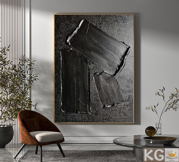 Black Plaster Wall Art Black 3D Abstract Painting Black 