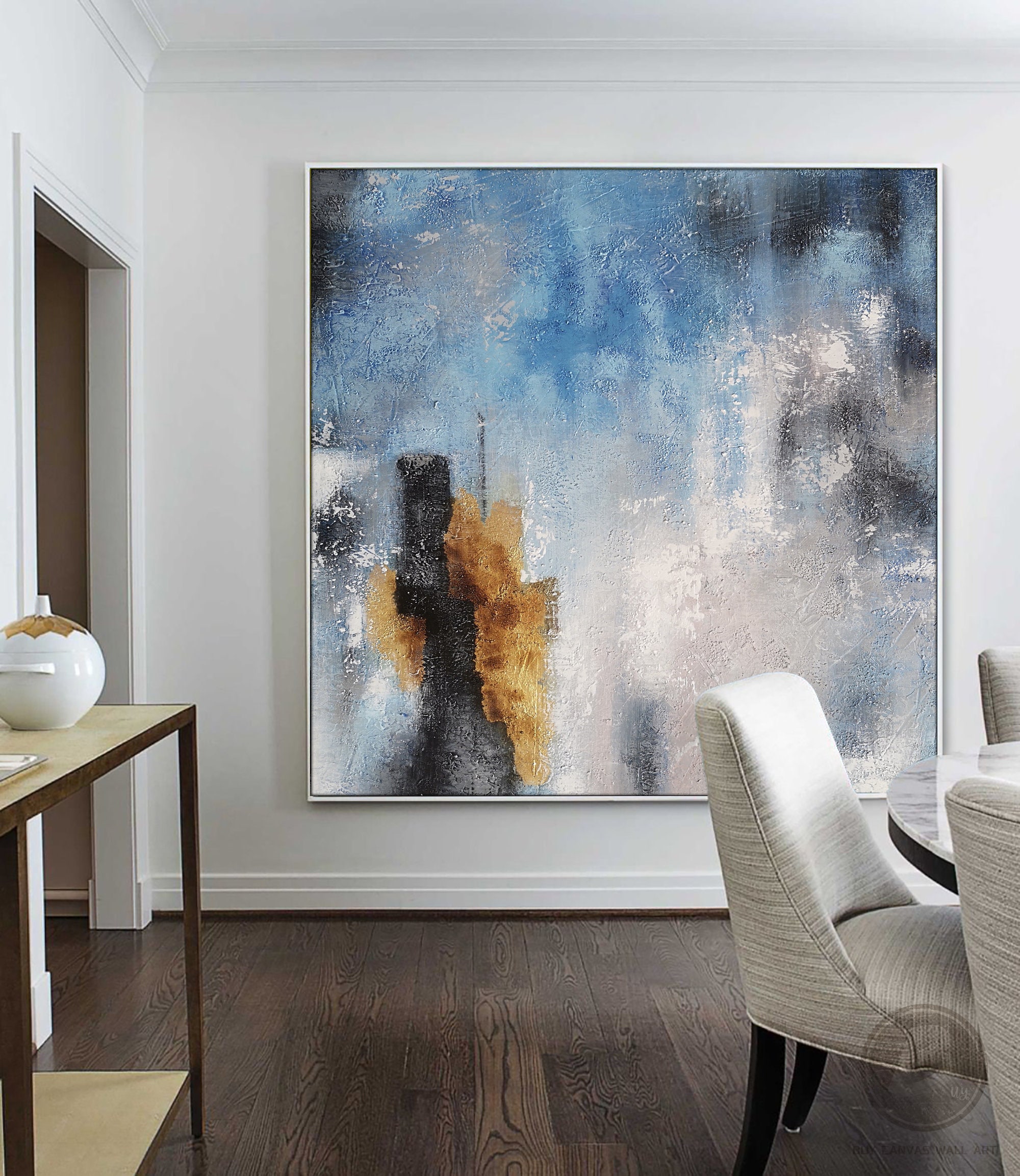 Blue and Gray Abstract Painting on Canvas Modern Wabi Sabi Wall Art ...