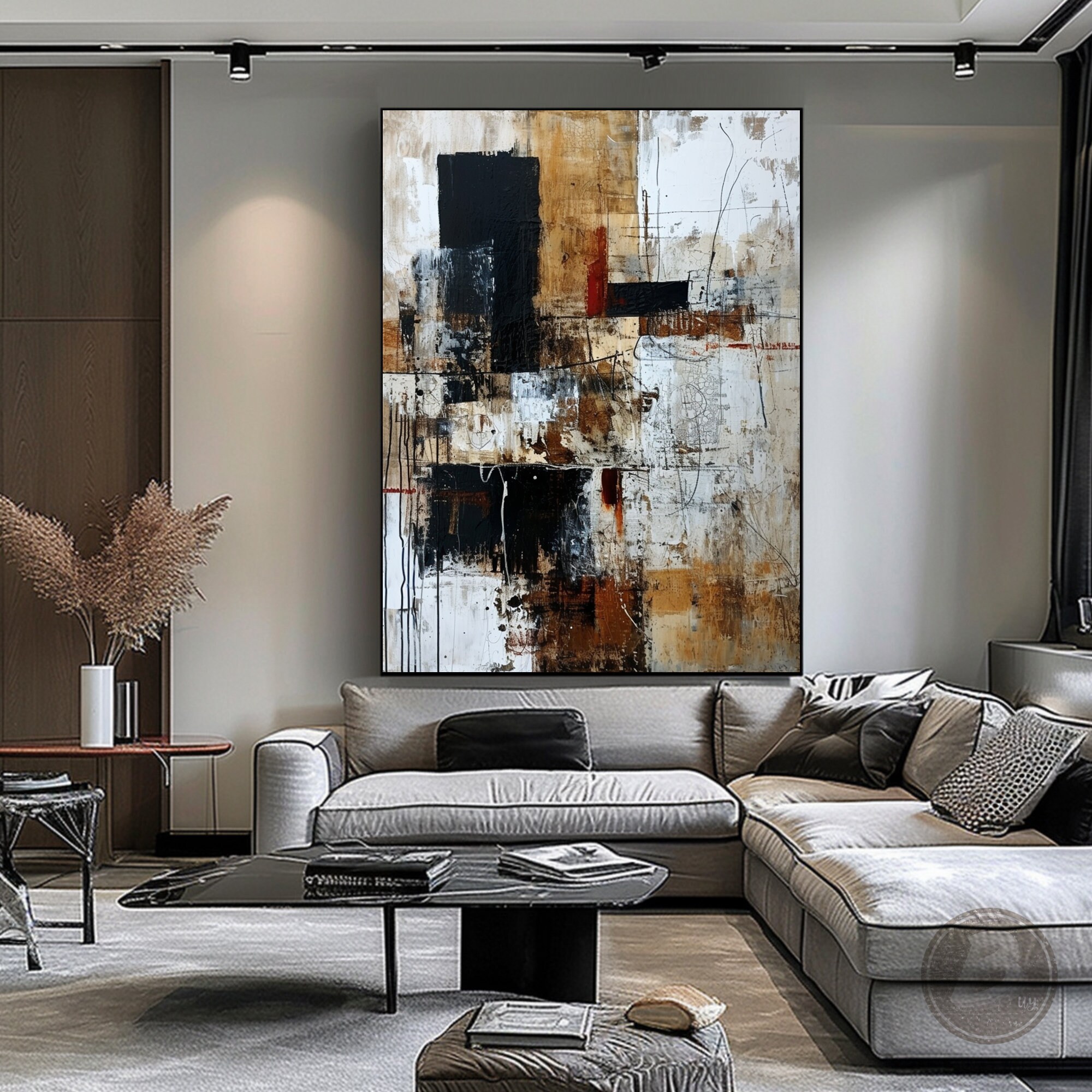 Wabi Sabi Wall Art Light Brown Minimalist Abstract Painting Black White ...