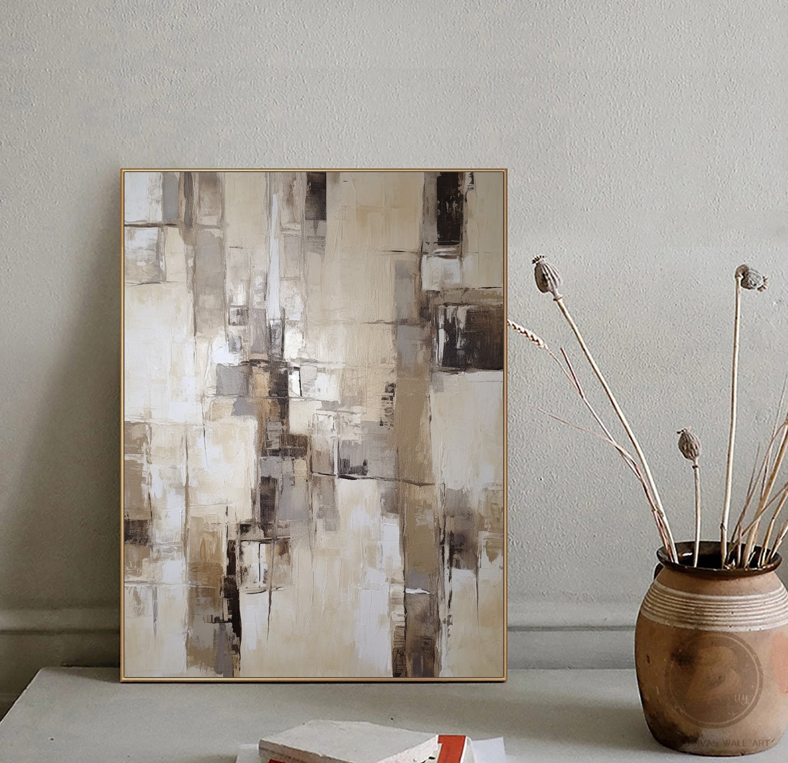 Beige Wabi Sabi Wall Art Beige Abstract Canvas Painting Large Neutral ...