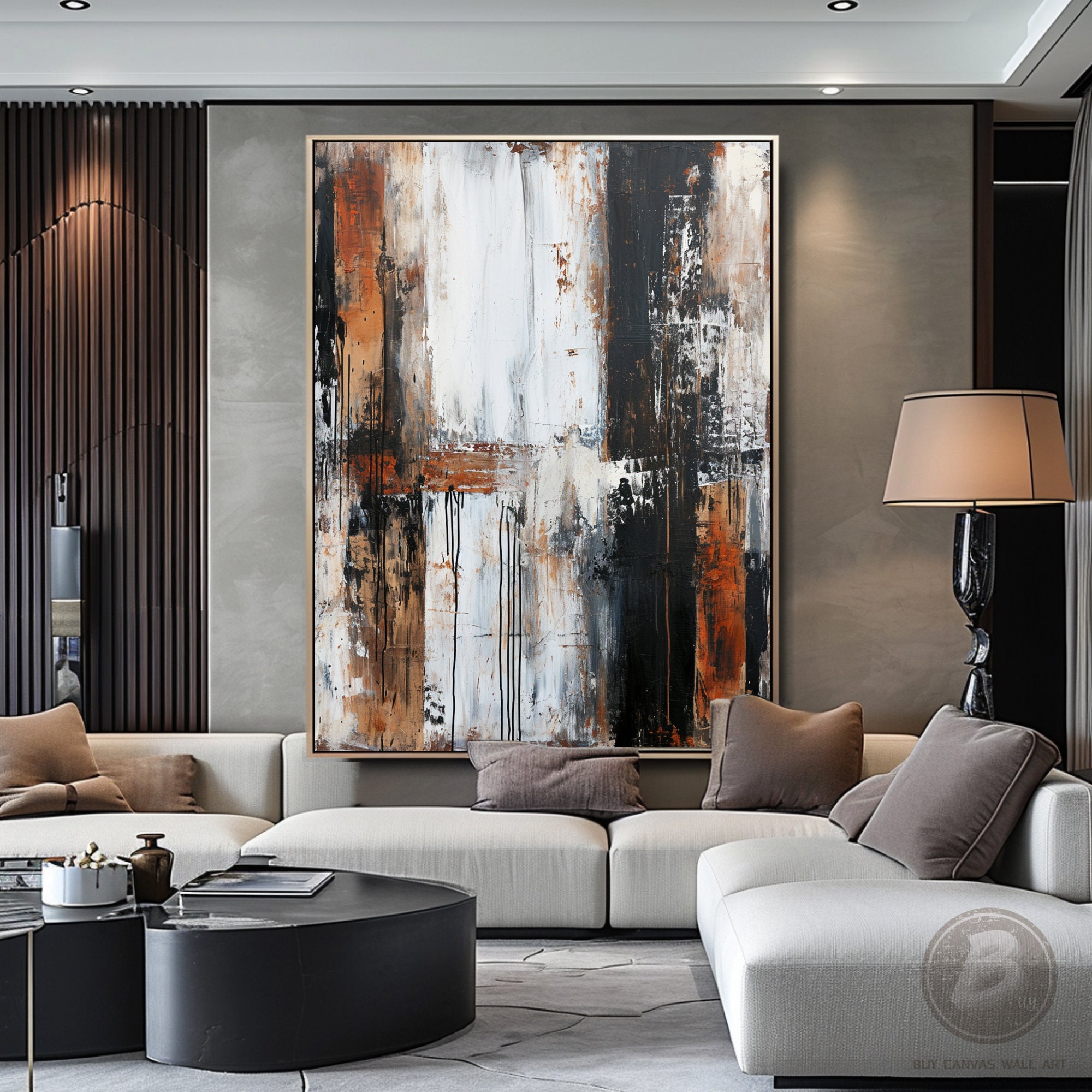 Black White Minimalist Abstract Oil Painting Black White Wabi Sabi Wall ...