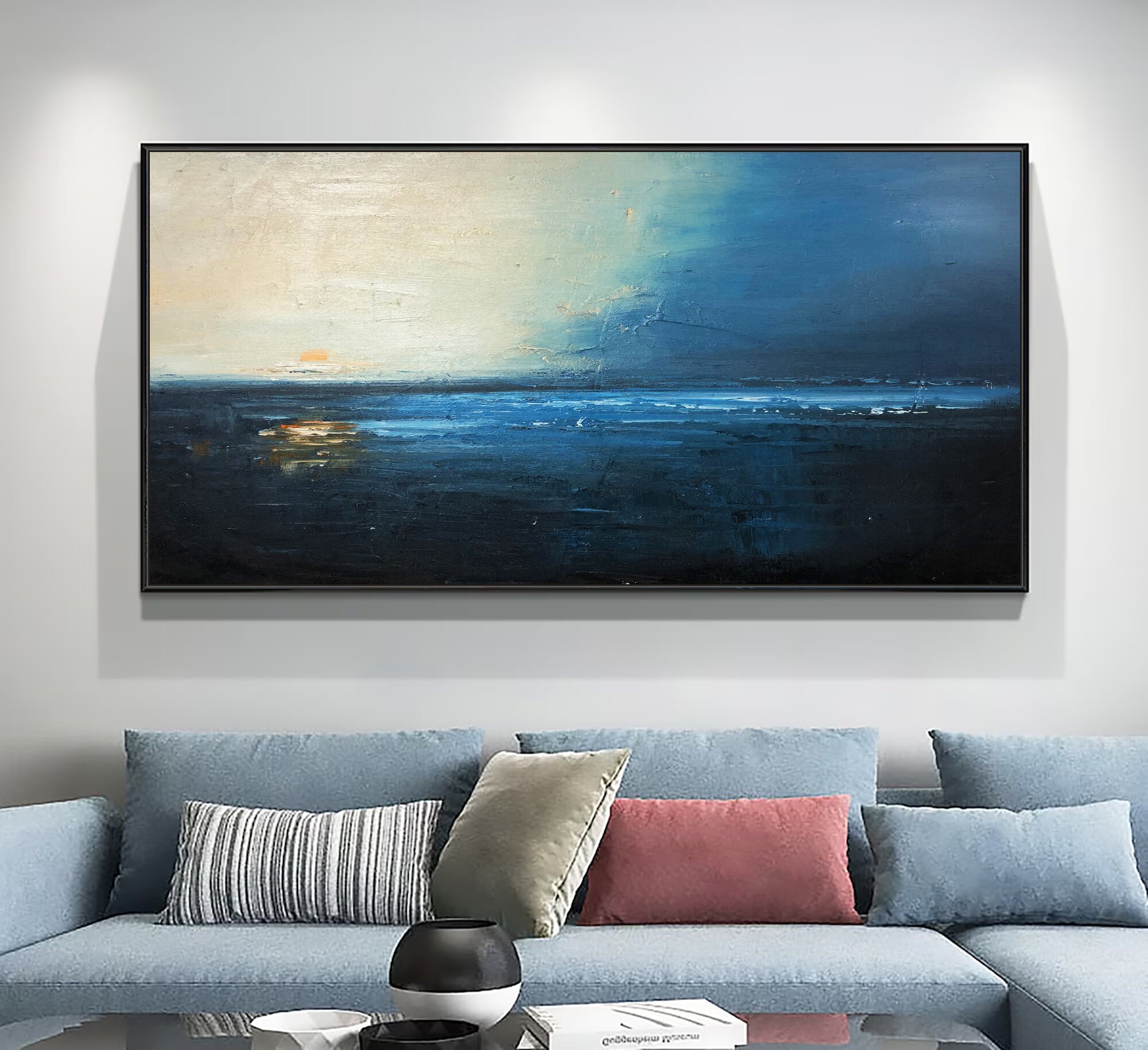 Large Blue Sea Abstract Art Navy Blue Ocean Abstract Painting Sea Wave ...