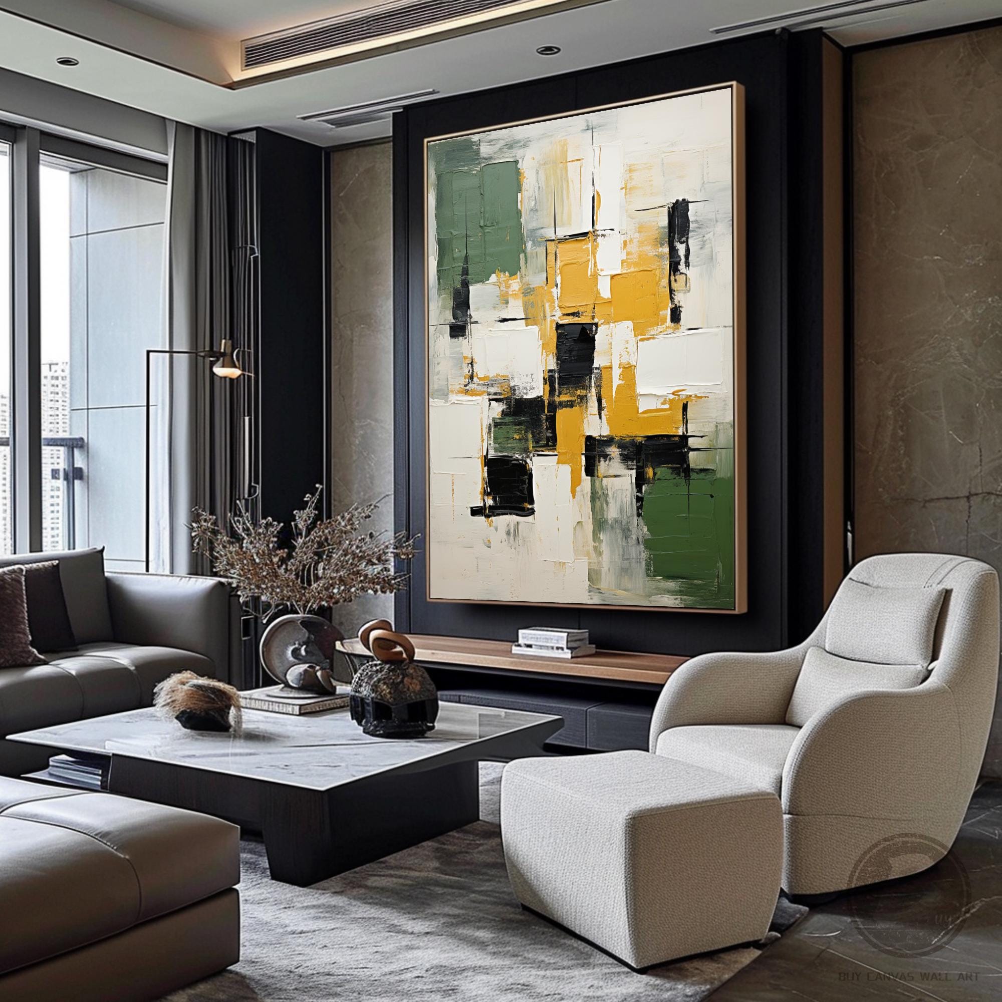 Large Green Wabi Sabi Wall Art Beige White Minimalist Abstract Oil ...
