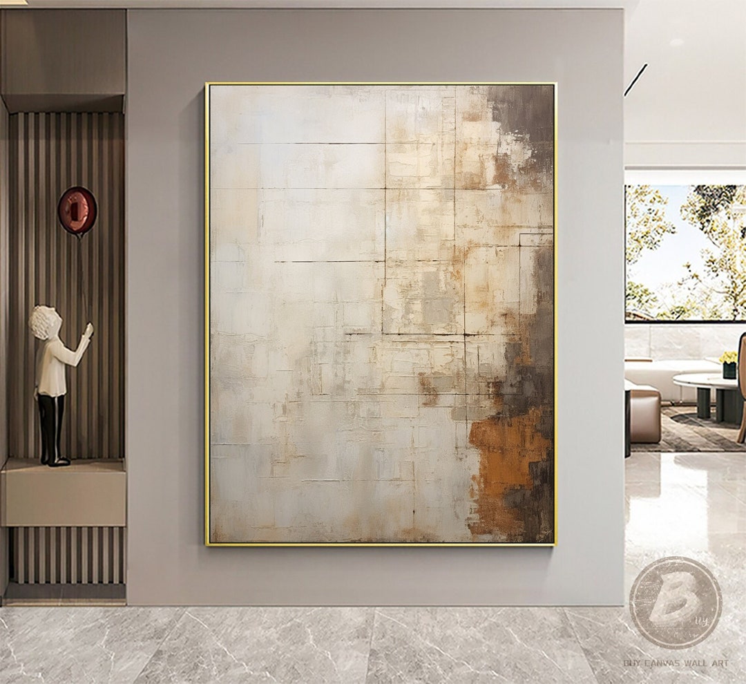 Large Beige Abstract Oil Painting Beige 3d Textured Wall Art Wabi Sabi ...