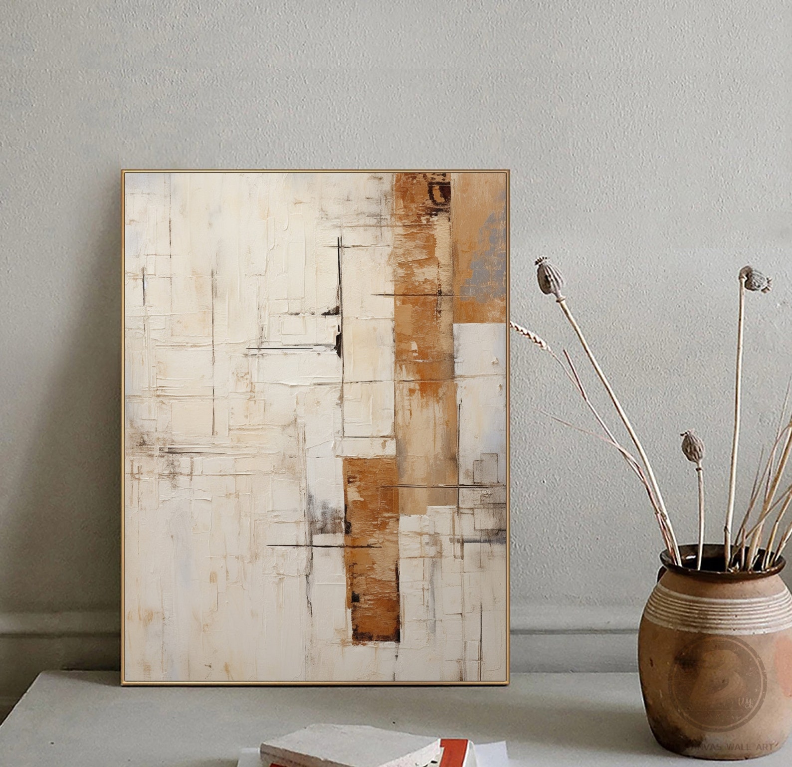 Large Beige Minimalist Abstract Oil Painting on Canvas Beige and Brown ...