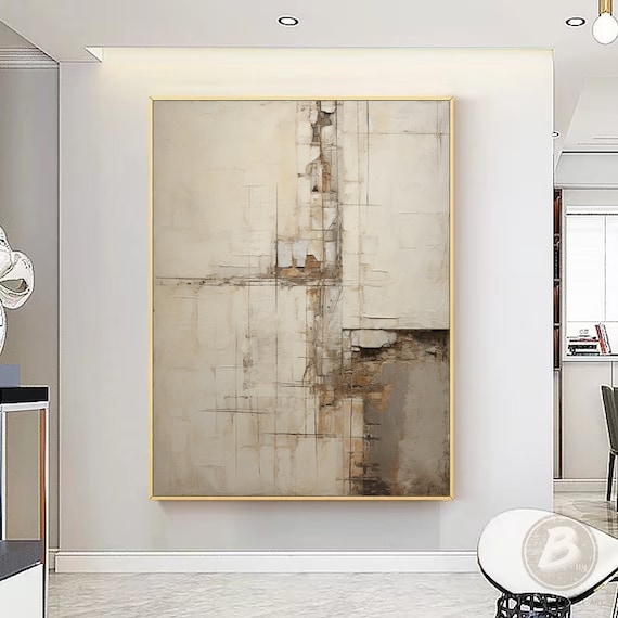Beige Wabi Sabi Wall Art Beige Minimalism Abstract Oil Painting on