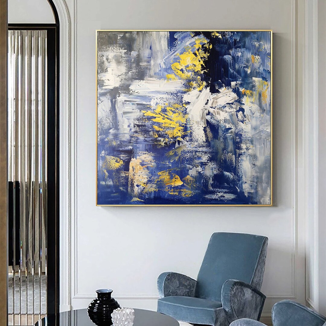 Blue Abstract Wall Art Gray White Textured Canvas Art Blue Gray