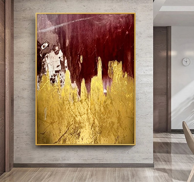 Gold Minimalist Abstract Oil Painting on Canvas Gold Leaf Textured ...