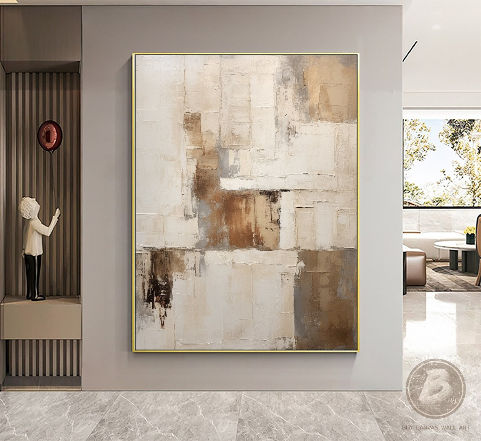 Beige Wabi Sabi Wall Art Light Brown Abstract Painting Large Textured ...