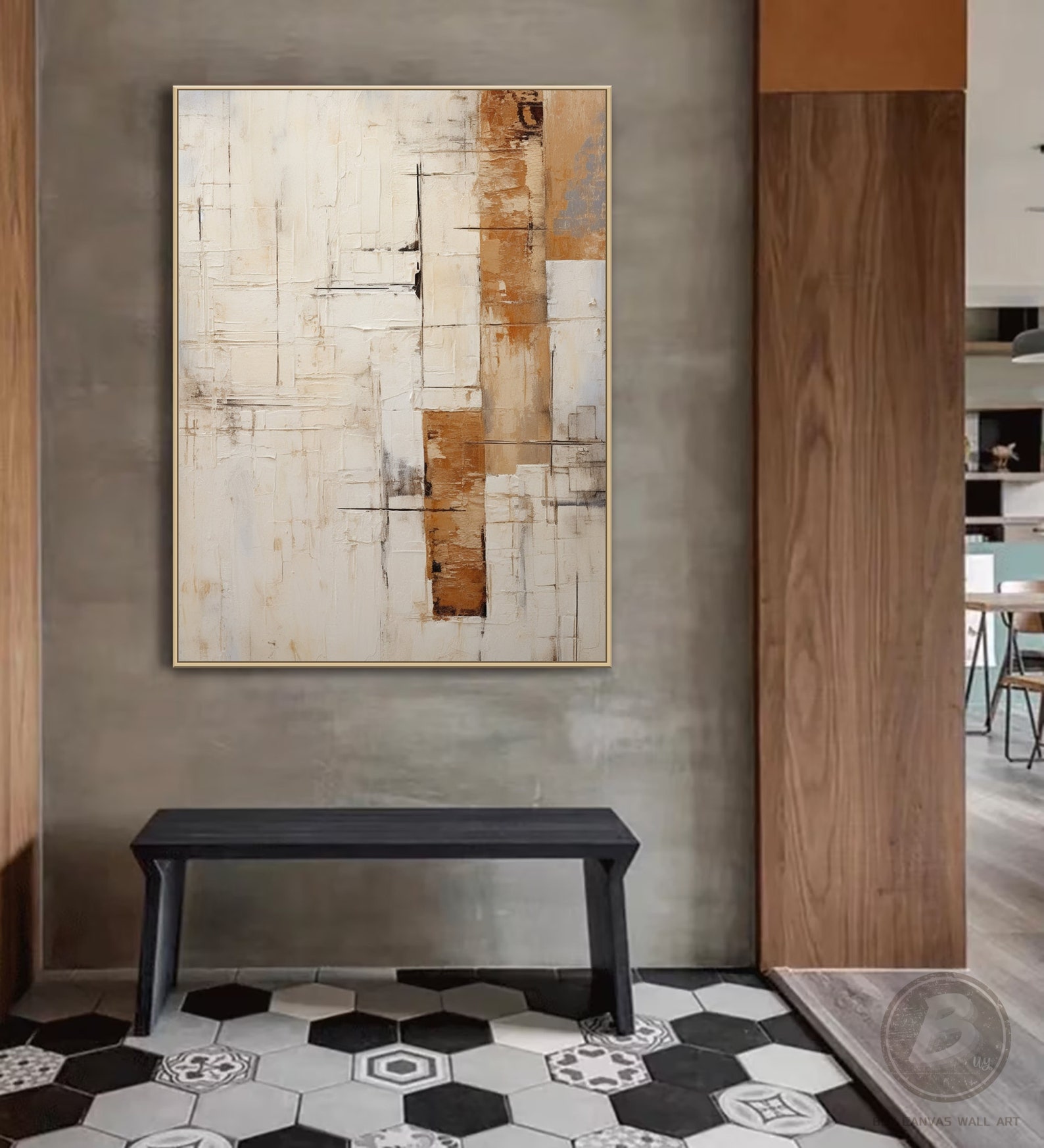 Large Beige Minimalist Abstract Oil Painting on Canvas Beige and Brown ...