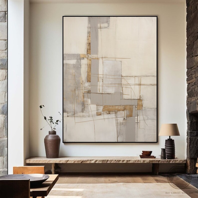 Large Beige Minimalism Abstract Oil Painting on Canvas Beige Wabi Sabi ...