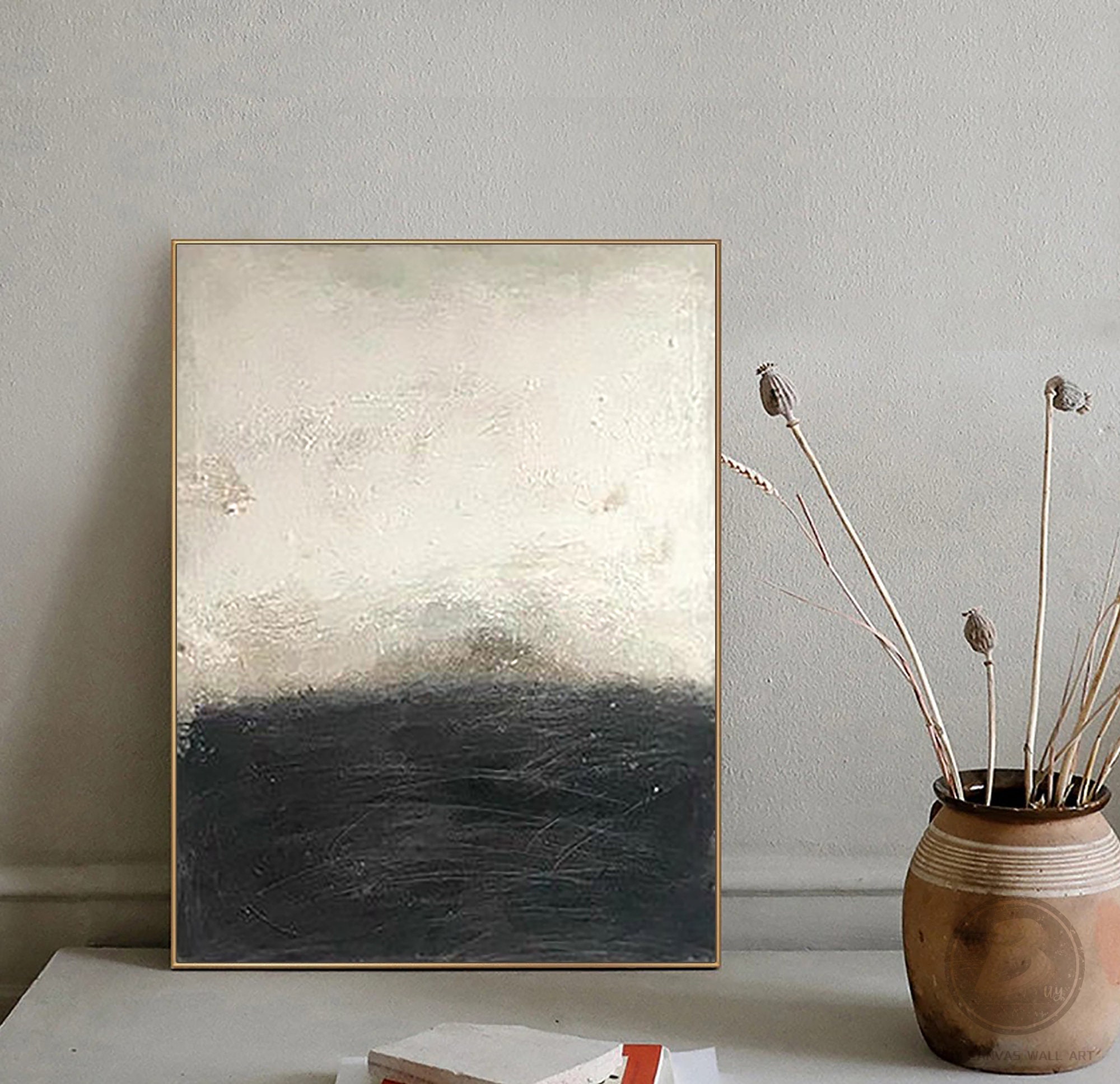 Black White Wabi Sabi Wall Art Black White Minimalist Abstract Oil ...