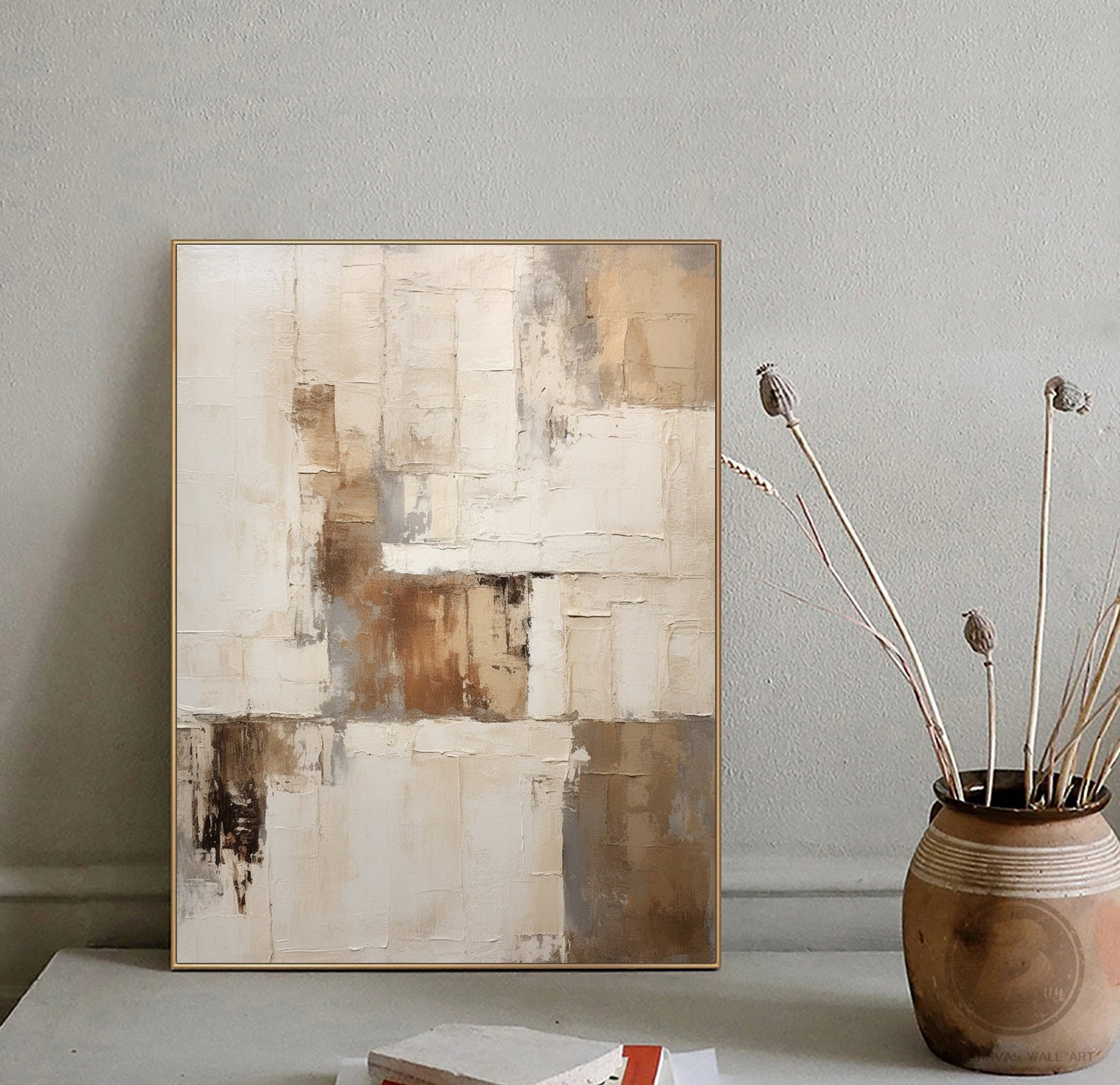Beige Wabi Sabi Wall Art Light Brown Abstract Painting Large Textured ...