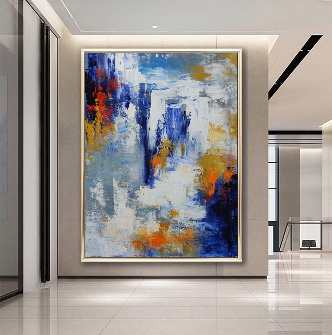 Extra Large Abstract Landscape Painting Original Blue White Abstract
