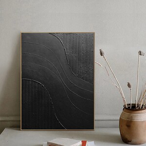 Black 3d Abstract Painting on Canvas 3d Textured Wabi Sabi Wall Decor ...