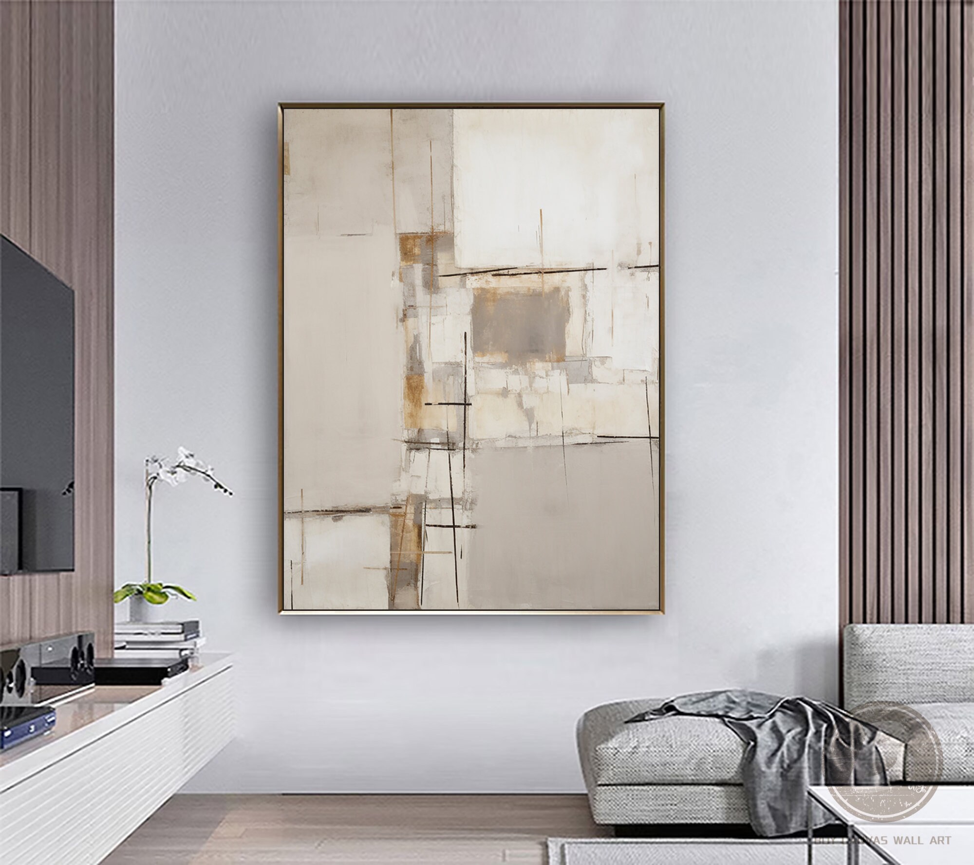 Large Beige Abstract Oil Painting on Canvas Beige White Minimalist ...
